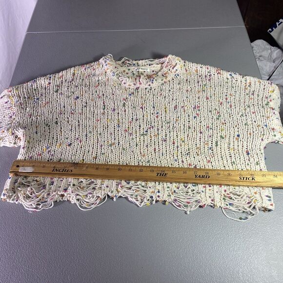 Wild Honey Womens Cropped Sweater Size S Dots Distressed Hem Cream Multicolor - Picture 5 of 10